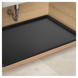 Under Sink Mat - 31" x 22" Waterproof Kitchen Cabinet Mat - Flexible Silicone Under Sink Liner - Kitchen Bathroom Cabinet Mat and Protector for Drips Leaks Spills (Black)