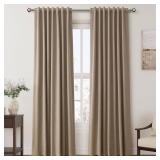 100% Blackout Linen Curtains 84 Inch Length 2 Panels Light Brown Light Blocking Darkening Living Room Curtains 84 Inches Long Elegant Modern Back Tab Pocket Noise Reducing Drapes for Nursery 52X84