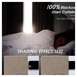 100% Blackout Linen Curtains 84 Inch Length 2 Panels Light Brown Light Blocking Darkening Living Room Curtains 84 Inches Long Elegant Modern Back Tab Pocket Noise Reducing Drapes for Nursery 52X84