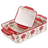 Coloch 3 Pack Ceramic Baking Dishes, Rectanglar Bakeware Set Hand-painted Lasagna Pan Porcelain Serving Bakeware for Pasta, Chicken, Kitchen, Banquet, Microwave and Dishwasher Safe