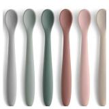 6-Piece Silicone Baby Feeding Spoons, First Stage Infant Spoons, Soft-Tip Easy on Gums I Baby Training Spoon | Infant Utensils Feeding Supplies, Dishwasher & Boil-proof