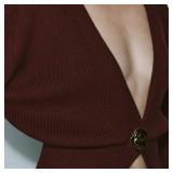 URBAN REVIVO Women Knitted Cardigans Long Sleeve V-Neck Lightweight Sweater One Leaf Button Down Outwear Wine Red,3X-Large