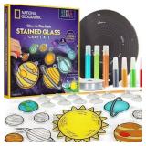 NATIONAL GEOGRAPHIC Kids Window Art Kit - Stained Glass Solar System Arts & Crafts Kit with Glow in The Dark Planets Use as Window Suncatchers Hanging Decor from Ceiling Mobile Space Room Dcor