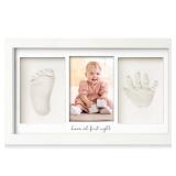 Baby Hand and Footprint Kit - Clay Handprint Keepsake Frame, Newborn Nursery Picture Frame, Personalized New Mom Gifts for Baby Shower & Registry (Alpine White)