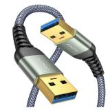 AINOPE USB to USB Cable,USB 3.0 A to A Male Cable, [Never Rupture] USB Male to Male Cable Double End USB Cord Compatible with Hard Drive Enclosures, DVD Player, Laptop Cooler,6.6Ft/Grey