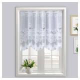 1 Panel Short Lace Curtains Valance for Kitchen Bathroom White Sheer Floral Cafe Curtains 24 Inch Length Scalloped Bottom Curtain Tiers Tulle Voile Window Treatment Rod Pocket Top W59 x L24 Inches