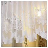 1 Panel Short Lace Curtains Valance for Kitchen Bathroom White Sheer Floral Cafe Curtains 24 Inch Length Scalloped Bottom Curtain Tiers Tulle Voile Window Treatment Rod Pocket Top W59 x L24 Inches