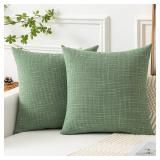 Kevin Textile Set of 2 Sage Green Pillow Covers Spring 24 x 24 Inch Farmhouse Boho Decorative Throw Pillow Covers Linen Cushion Covers for Sofa Couch DÃ©cor