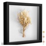 Califortree 8x8 Shadow Box Frame with Soft Linen Back - Push Pins Included, Memory Box Display Case for Flower, Tickets and 3D Items, Black