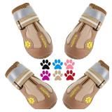 QUMY Dog Shoes for Large Dogs, Medium Dog Boots & Paw Protectors for Winter Snowy Day, Summer Hot Pavement, Waterproof in Rainy Weather, Outdoor Walking, Indoor Hardfloors Anti Slip Sole Khaki 1