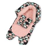 Travel Bug Baby & Toddler 2-in-1 Head Support Duo Head Support + Strap Covers for Car Seats, Strollers & Bouncers (Scallop)