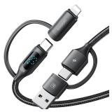 4 in 1 USB C Cable, PD 60W C to C Cable Fast Charging Multi Charger Cord USB C to USB C Adapter with LED Display Nylon Braided Cable for IP 16 15 14 Plus Pro Pro Max, 4FT
