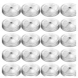 Honoson 20 Pcs Regular Mouth Mason Jar Straw Lids 2.7 Inch Metal Stainless Steel Mason Jar Drinking Lids with Straw Hole Leak Proof, Silver