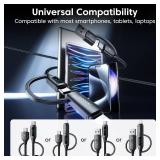 4 in 1 USB C Cable, PD 60W C to C Cable Fast Charging Multi Charger Cord USB C to USB C Adapter with LED Display Nylon Braided Cable for IP 16 15 14 Plus Pro Pro Max, 4FT