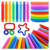 UrChoice 60 Pack Pop Tubes Sensory Toys, Connectable and Extendable Fidget Toys for Stress Relief, Party Favors for Kids, Treasure Box Toys for Classroom Prizes,Last Day of School Gifts for Kids