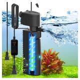VCRAZE Fish Tank Filter with U - V Light & Timer (3/6/12/24 Hours) for Green Water Cleaning, Aquarium Filter with Aeration Turtle Tank Filter with Pre-Filter Sponge for Tanks 40-70 Gallon