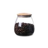 MOLADRI 400 ML/13 FL OZ Clear Cute Glass Storage Canister Holder with Airtight Bamboo Lid, Round Modern Decorative Small Container Jar for Coffee, Spice, Candy, Salt, Cookie, Condiment, Pepper, Sugar