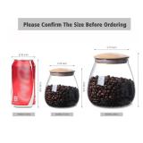 MOLADRI 400 ML/13 FL OZ Clear Cute Glass Storage Canister Holder with Airtight Bamboo Lid, Round Modern Decorative Small Container Jar for Coffee, Spice, Candy, Salt, Cookie, Condiment, Pepper, Sugar