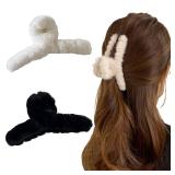 Sokfone 2pcs Fuzzy Claw Clip, Plush Hair Clamp for Thick Hair, Large Faux Fur Hair Clips, Cute Hair Clips for Thin Hair