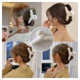 Sokfone 2pcs Fuzzy Claw Clip, Plush Hair Clamp for Thick Hair, Large Faux Fur Hair Clips, Cute Hair Clips for Thin Hair