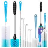 Holikme Bottle Brush Tube Cleaning Lab Set with Long Handle, Cup Cleaner for Washing Narrow Neck Beer Wine Decanter Pipes Lids Sinks Cap Covers, Azul