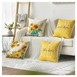 Home Sweet Sunflower Yellow Throw Pillow Covers, 18x18 Inch Summer Seasonal Decorations Set of 4 - Retail: $4492.41