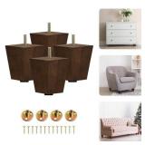 Yes4All 3 Inches Square Wood Furniture Legs Set of 4 - Wooden Replacement Feet for Couch - Adjustable Sofa, Ottomans Tapered Leg with Leveler - Brown Solid Wood Parts for Table, Chair