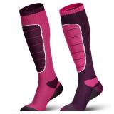 Hylaea Merino Wool Ski Socks, Cold Weather Socks for Snowboarding, Snow, Winter, Thermal Knee high Warm Socks, Hunting, Outdoor Sports Burgundy 2 Pairs Medium