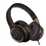 Lorelei X8 Over-Ear Wired Headphones with Microphone with 1.45m-Tangle-Free Nylon Line&3.5mm Plug,Lightweight Foldable & Portable Headphones for Smartphone,Tablet,Computer,Mp3/4(Black-Gold)
