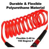 EADUTY Heavy Duty Polyurethane Recoil Air Hose 1/4 in x 25 ft, Lightweight, Flexible Compressor Hose with Universal Quick Coupler, I/M Plug and Bend Restrictors, Red