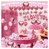 Gojmzo Valentines Day Balloons Kit with Rose Gold Pink Heart Balloons Rose Petals I Love You Balloons for Anniversary Mothers Day Wedding Romantic Decorations Special Night