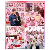 Gojmzo Valentines Day Balloons Kit with Rose Gold Pink Heart Balloons Rose Petals I Love You Balloons for Anniversary Mothers Day Wedding Romantic Decorations Special Night