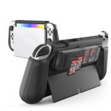 Switch OLED Case with Flip Design Game Storage, KIWIHOME Dockable Protective Case for Nintendo Switch OLED 2021, TPU Grip Portable Cover for 7 Inch and Joy-Con Controller, Black