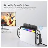 Switch OLED Case with Flip Design Game Storage, KIWIHOME Dockable Protective Case for Nintendo Switch OLED 2021, TPU Grip Portable Cover for 7 Inch and Joy-Con Controller, Black