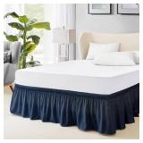 FreshCulture Queen Bed Skirt, Elastic Wrap Around Bed Skirt Queen Size, Bed Skirts for Adjustable Bed, Easy Fit with 15-Inch Tailored Drop, Hotel Quality Dust Ruffle for Queen Bed (Navy Blue)