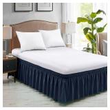 FreshCulture Queen Bed Skirt, Elastic Wrap Around Bed Skirt Queen Size, Bed Skirts for Adjustable Bed, Easy Fit with 15-Inch Tailored Drop, Hotel Quality Dust Ruffle for Queen Bed (Navy Blue)