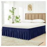 Biscaynebay Wrap Around Bed Skirts for Queen Beds 14" Drop, Navy Adjustable Elastic Dust Ruffles Easy Fit Wrinkle & Fade Resistant Silky Luxurious Fabric Solid Machine Washable