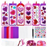 ArtCreativity 314 PCS Valentineâs Day Bookmark Craft Kit - Makes 24 Bookmarks - Valentine Crafts for Kids Classroom - Valentines Bookmark Craft Kit with Hearts, Glitter Stickers, Rhinestones, Rib