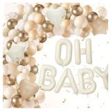 Lecheme Boho Baby Shower Balloons Oh Baby Cream Letter Balloons Set for Baby Shower 115 Pcs Thick Mylar Balloons for Baby Girl Shower Beige Baby Shower Decorations