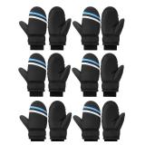 SATINIOR 6 Pairs Kids Winter Snow Mittens Waterproof Warm Ski Gloves Unisex Gloves for Cold Weather Children(6-12 Years,Black)