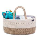 YeaYee Baby Diaper Caddy Organizer, Portable Nursery Storage Basket with Changeable Compartments, 100% Cotton Woven Rope Baskets, Car & Changing Table Tote, Newborn Gift