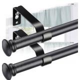 Black Curtain Rods for Windows 2 Pack - 5/8âHeavy Duty Stainless Steel Drapery Rod for Kitchen Bedroom Living Room Bathroom Outdoor Patio,28-76 inch Adjustable Curtain Pole with Modern Flat End