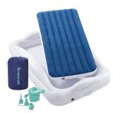 hiccapop Inflatable Toddler Travel Bed with Safety Bumpers [4-Sided] | Portable Toddler Bed for Kids | Toddler Air Mattress | Kids Air Mattress - Navy Blue - Retail: $84.15