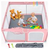 TODALE Baby Playpen 50âÃ50â Pink Playpen for Babies and Toddlers, Safe & Sturdy, Small Baby Play Yard with Anti-Slip Base & Breathable Mesh- Indoor & Outdoor Baby Play Pen for Toddler & I
