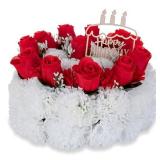 Memobloom Silk Memorial Cake for Cemetery: Christmas Grave Decorations Handcrafted Fake Birthday Flowers Cake - Artificial Red Rose Grave site Decor