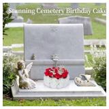 Memobloom Silk Memorial Cake for Cemetery: Christmas Grave Decorations Handcrafted Fake Birthday Flowers Cake - Artificial Red Rose Grave site Decor