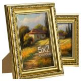 upsimples 5x7 Picture Frame with Real Glass, Ornate Vintage 5 x 7 Photo Frames for Wall Decor or Tabletop Display, Gold, 2 Pack