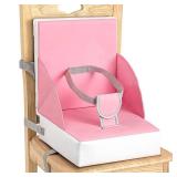 Toddler Booster Seat for Dining Table, Portable Kids Seat with Safety Buckles, High Cushion for Travel with Non-Slip Bottom, One-Second Cleaning (Pink)