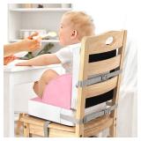 Toddler Booster Seat for Dining Table, Portable Kids Seat with Safety Buckles, High Cushion for Travel with Non-Slip Bottom, One-Second Cleaning (Pink)