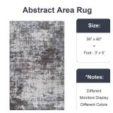 Enqinar Modern Abstract 3x5 Rug, Bedside Area Rug, Machine Washable Non Slip Rugs for Bedroom, Low Pile Stain Resistant Distressed Rug for Nursery, Living Room, Dining Room, Dark Grey
